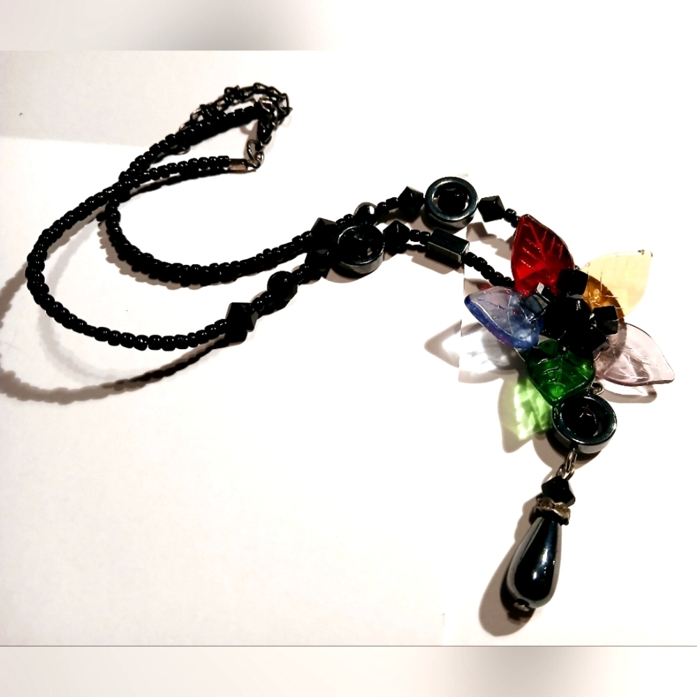 Multicolor Beaded Necklace with Floral Pendant